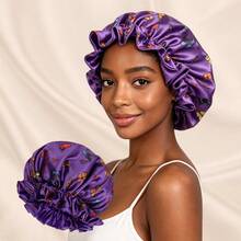 1pc Reversible Double Layer Satin Hair Bonnet For Women, Colorful Butterfly Print Ruffled Trim Sleep Cap, Silky Protective Night Natural Hair - Lace Hat - View 10