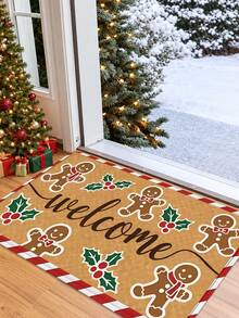 1 buah Keset Pintu Dekoratif Motif Kue Jahe, Keset Selamat Datang Motif Kue Jahe, Keset Pintu Natal, Keset Luar Ruangan Motif Kue Jahe, Keset Pintu Natal, Karpet Liburan Anti Selip - A - View 8