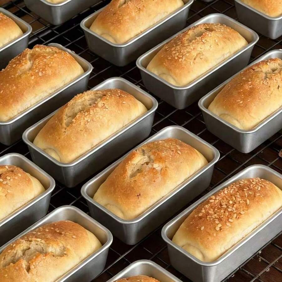 6pcs/10pcs Air Fryer Mold Set - Mini Rectangular Bread Mold, Suitable For Homemade Bread, Cake And More - Durable Aluminum Baking Mold, Non-Stick Aluminum Cake Mold, Perfect For Home Cooking And Baking, Modern Kitchen Supplies | Baking Essential | Durable Aluminum Material - Silver - View 1