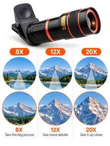 10pcs Universal 20X/12X/8X Telephoto Lens Attachment, Clip-On Telephoto Lens For Single Camera Lens, Zoom Lens With Phone Clip For Photography And Video Recording (Not Compatible With Dual And Triple Camera Configurations) - Monocular - View 10