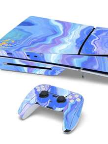 6pcs Blue & Purple Fluid Gold Pattern P5 Slim Game Console Optical Drive Version Stickers, Dust-Proof & Wear-Resistant - View 7