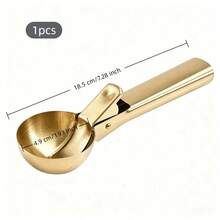 1pc Stainless Steel Ice Cream Scoop With Spring-Loaded Trigger Release, Non-Stick Metal Scooper For Hard Ice Cream, Ergonomic Long Handle Cookie Dough Tool, Silver Kitchen Dessert Tool For Home Baking Cold Drink Shop Gelato Sorbet - Gold - View 3