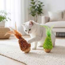 1PC Cat Self-Entertainment Wobble Toy, Cartoon Plush Feather Teaser, Swinging Rotating Interactive Boredom Relief Toy, Indoor Durable Intelligent Pet Cat Supplies - Multicolor - View 4