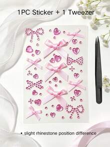 1pc Multi-Color Bow & Heart Rhinestone Decor Sticker Set, 3D Self-Adhesive Decorative Stickers With Exclusive Tweezers, Sweet & Cool Girl Style, For Phone, Laptop, Phone Case, Earphone Case, Water Bottle, Gift Box Packaging, Photo Album, Jewelry Handmade Crafts, Camera Lens Decoration - one-size - View 16