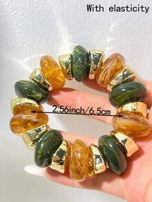 波希米亞風對比色條紋方形樹脂彈力手鍊，復古多層彩色方形珠誇張手鐲 - 多色G - 查看 13