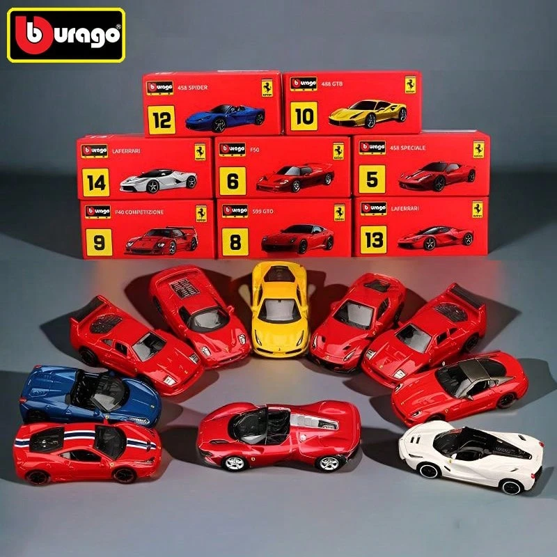 Burago 1:64 比例壓鑄汽車模型 Ferrari 創意口袋車模型玩具人偶 禮物 - 彩色 - 查看 1