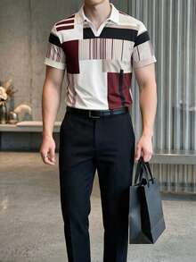 Men's Summer Casual Colorblock Patchwork Polo Shirt Short Sleeve - Multicolor - View 4