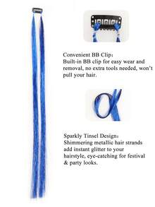 1pc 24 Inch Shiny Silver Tinsel Hair Strands With BB Clip, Clip-In Sparkly Glitter Hair Extensions For Music Festival, Party And Y2K Hairstyles - Multicolor - View 5