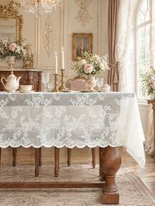 1/16PCS Romantic French Lace Trim Tablecloth, Suitable For Living Room, Dining Room, Date, Wedding, Home Decor, Washable And Reusable - White - View 1