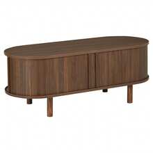 طاولة قهوة 100*40*38 سم مصنوعة من MDF، طاولة غرفة معيشة بيضاوية مع 2 باب شرائح وباب قابل للطي، أرجل من الخشب الصلب، سعة تحميل تصل إلى 30 كجم، طاولة قهوة مع تخزين لغرفة المعيشة، لون الجوز - لون خشب الجوز - مشاهدة 8