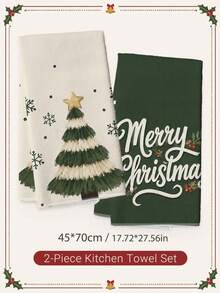 2pcs Christmas Green Christmas Tree Merry Christmas Pattern Kitchen Towels, Soft Polyester Material Dish Cloths, Suitable For Kitchen Decor, Kitchen Cleaning, Holiday Party Decoration, Kitchen Bathroom Supplies Home Essentials, Home Decor, Housewarming Gift - Multicolor - View 9