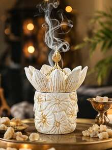 1pc Floral Resin Incense Burner, Middle Eastern Arabic Style Aromatherapy Decor, Exquisite Floral Design, Ideal Decoration For Living Room, Home, Office, Meditation Space, Desk, Festivals And Parties, Perfect Decorative Gift - Incense Burner - View 6