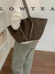 Low Tea 2件組純色PU布料女款休閒大容量托特包 BOOK Bag，雙手柄設計，磁吸開合，適合旅行、購物、約會，女性禮物，適用於青少年女孩、大學生、職場新人與白領，完美適配辦公室、校園、工作、商務、通勤、戶外、旅行、出遊 - 墨綠色 - 查看 6