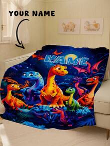 1pc Personalized Customizable Text Home Blanket, Dinosaur & Floral Pattern Commemorative Throw, Suitable For Home Sofa Bed - Multicolor - View 12