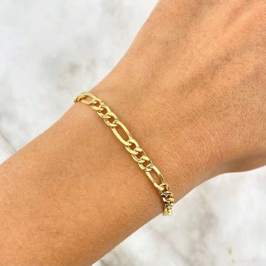 Nooxian 1pc Stainless Steel Thick Figaro Chain Bracelet, Non-Fading & Rust-Proof, Hip Hop Style, Beach Vacation Layering, Basic Daily Accessory Gift - Yellow Gold - View 1