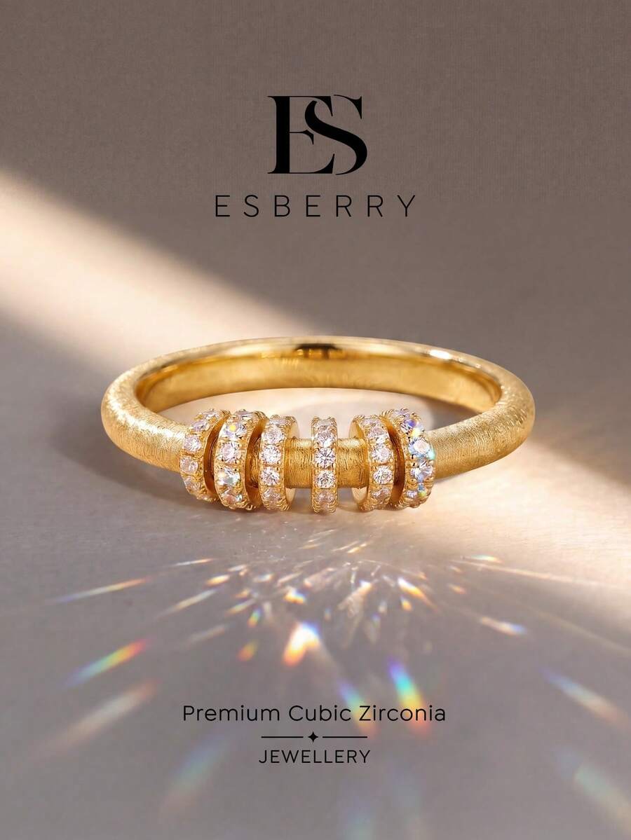 1pc Elegant Zirconia Inlaid Women's Ring, Suitable For Daily Wear, Holiday Gift Or As Exquisite Jewelry Gift For Friends - Brushed Lucky Ring - View 1