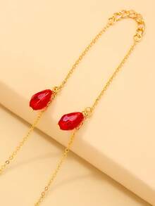 1pc Water Drop Face Chain For Women, Unique Niche Design Nose Chain With Integrated Chain, Party Music Festival Facial Decoration - Gold - View 5