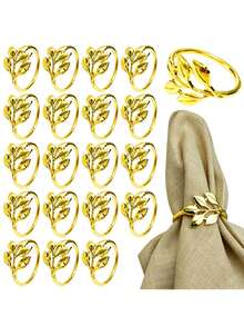 20PCS Leaf Creative Napkin Rings, Decorative Napkin Rings, For Birthday, Farmhouse, Wedding, Restaurant, Hotel, Valentine's Day, Banquet, Buffet Table Decor, Party Supplies, Home Kitchen Table Decor - Multicolor - View 4