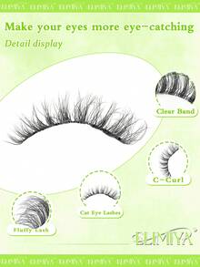 7 Pairs Cat Eye False Eyelashes, 3D Voluminous Fluffy Eyelash Extensions - Black - View 6