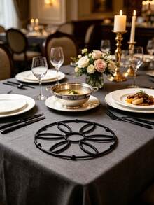 1pc Heat Resistant Trivet, Metal Flower Table Mat Pot Mat With Wire Rose Design, Anti Scald Heatproof Casserole Coaster Hot Pad, 18cm/7.09in Rose 20cm/7.87in Round, For Kitchen Dining Table, Black Gold, Housewarming Gift - Multicolor - View 11