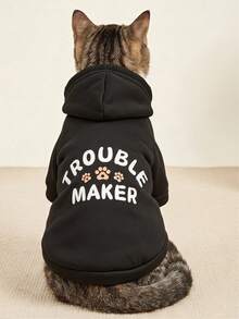 PETSIN 1pc Pet Dog Hoodie, Warm Autumn/Winter Outfit, Hooded Sweatshirt For Small Dogs Like Poodle, Teddy, Bichon Frise, Suitable For Small Cats & Dogs - Black - View 1