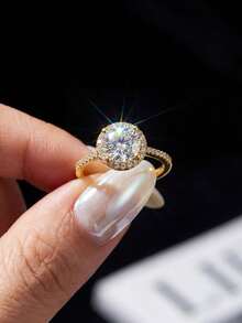1pc Moissanite Ring Classic Style 1CT Round Bezel Set Single Diamond Ring, Suitable For Women's Wedding, Engagement And Daily Wear - Round Moissanite Ring-1ct - View 3