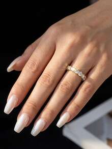 1pc Moissanite Ring, Elegant 0.3ct Five-Star Pave Band, Suitable For Women's Daily Wear And Party - Gold - View 4
