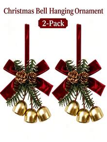 1/2pcs Bow Bell Pendant, Exquisite Design, Easy To Hang, Suitable For Door Decoration, Car Interior, Christmas Tree Arrangement, Christmas Door Hanging, Holiday Decoration Props, Indoor Decor, Christmas Tree, Window Display - Multicolor - View 10