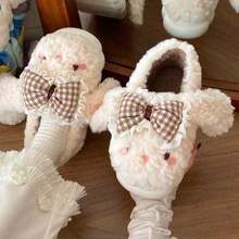 Women's Cute Cartoon Rabbit Plush Slippers With Thermal Lining, Warm Home & Outdoor Wear, Closed Back Fuzzy Shoes, Winter - Yellow - View 5