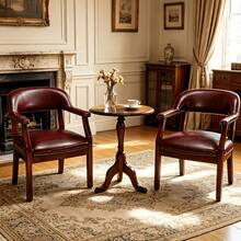 QIAN&S Vintage Solid Wood Upholstered Dining Armchair With Handcrafted Brass Rivets, Cushion Built-In Anti-Sagging Spring, For Dining Room, Living Room, Study, Office Reception & Guest Room - Red - View 5