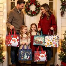 Christmas Gift Bag With Handle, Printed With Santa Claus, Snowman, Christmas Tree Holiday Patterns. Durable PP Material, Reusable, Large Capacity, Suitable For Holiday Shopping, Party Gifts, Can Pack Various Gifts, Serves As Storage And Holiday Decoration. - Multicolor - View 9