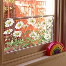 1pc Static Window Clings, White Daisy Butterfly Snail Window Stickers, Floral Glass Decals, Reusable Removable Window Art, Home Living Room Bedroom Window Decor, Cute Nature Pattern Static Stickers For Glass Surfaces - Flowers - View 10