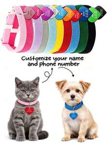 Personalized Custom Pet Anti-Lost Engraved ID Tag + High Elasticity Adjustable Collar, Pet Accessories, Personalized Custom Pet Heart-Shaped Ornament, Suitable For Small And Medium Cats And Dogs - Multicolor - View 12