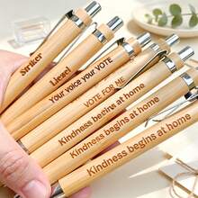 1pc/6pcs-Retractable Bamboo Ballpoint Pen With Printed Text, Bamboo Barrel Design, Smooth Writing, No Ink Smudging, High Cost-Performance, Suitable For Personal Daily Office, School, Business Supplies (Random Style) - Round - View 3