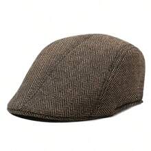 Men's Classic Newsboy Cap, Casual Vintage Beret, Herringbone Tweed Wool Hat - A - View 6