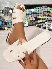 Beige Women's Flat Square Toe Sandals, Woven Upper Design, Soft And Comfortable, Versatile For Daily Wear And Weekend Outings, Clean And Gentle Summer Style - Beige - View 6
