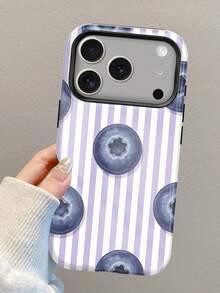 1件亮面藍莓紫條紋二合一手機殼－全包覆加厚設計，適用於 iPhone 18 Pro Max、17 Pro、16e、16、15、14、13、12 和 11，融合韓系 Y2K 與日系極簡「Insta 風格」美學，適合聖誕節、萬聖節、情人節、復活節與婚禮，送給朋友的絕佳生日禮物 - 彩色 - 查看 5