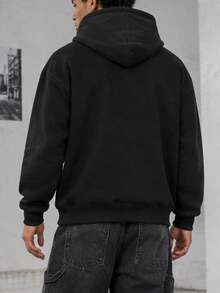 Men's Casual Loose Fit Cross Print Pullover Hoodie, Street Style - Black - View 2