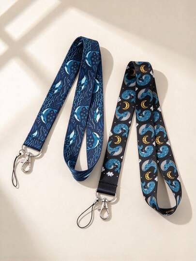 1pc Ocean Creature Print Lanyard, Student ID Card Holder Halter, Metal Lobster Clasp Long Phone Lanyard, Underwater Style Personalized Accessory, Also Suitable As Phone Charm, Casual Gift Souvenir, Car Accessory, Bag Charm, For School, Gothic, Y2K Style, Halloween And Other Occasions, Also Suitable As Teacher's Day Decoration