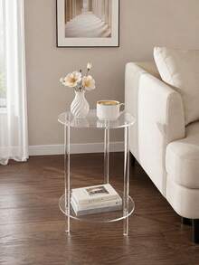 Transparent Acrylic Double-Layer Round Table, Round Side Table, Living Room Sofa End Table, Modern Minimalist Storage Table, Double-Layer Open Storage Design, Transparent Design Small Coffee Table, Bedroom Bedside Table, Living Room Corner Table, Casual Coffee Table, Bedside Storage Table, Small Space-Saving Home Table, Lightweight Practical Home Decor Table, Suitable For Living Room/Bedroom/Small Apartment/Dorm/Office/Reading Corner And Other Living Scenes - Transparent - View 2