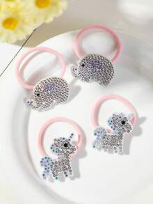 10pcs High Elasticity Durable Hair Ties Rubber Bands Pink Hair Scrunchies With AB Rhinestone Decorated Deer Crown Butterfly Elephant Fashion Hair Ropes Cute Hair Accessories For Daily Use - Pink - View 7