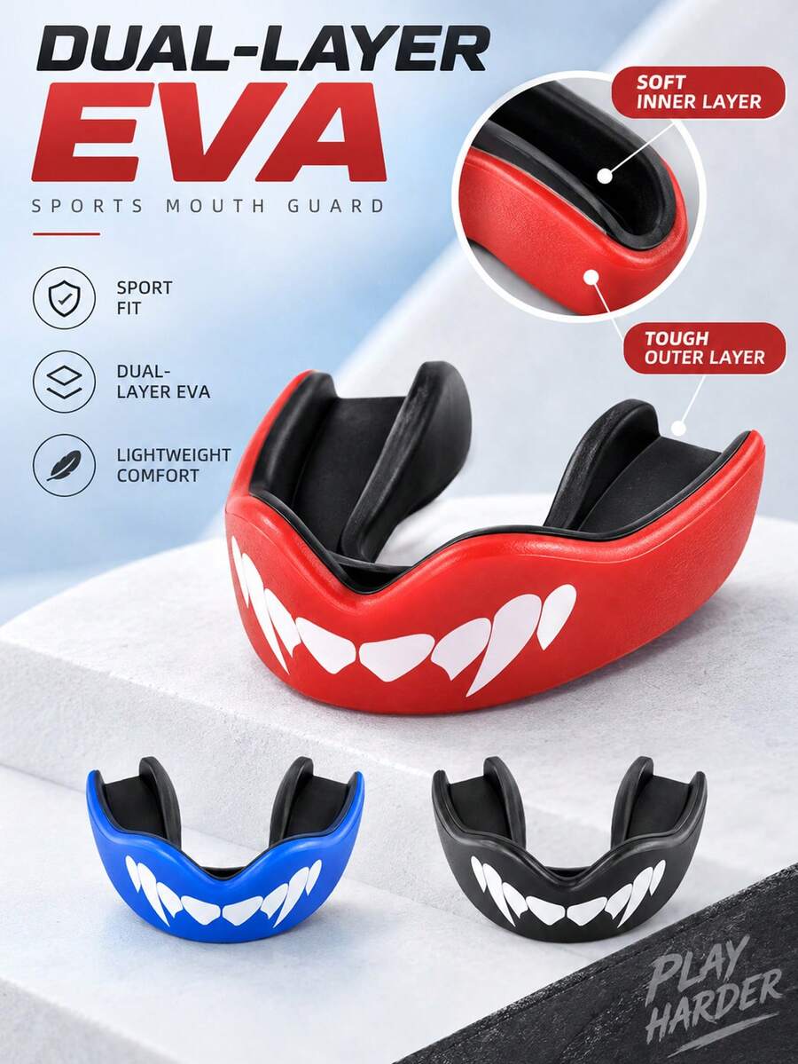 EVA Sports Mouth Guard Boxing Mouthpiece For Adults Kickboxing Taekwondo Training Gear Dual Layer Design With Storage Case Lightweight Comfortable Fit For Boxing Martial Arts Sanda Rugby Basketball Football - Multicolor - View 1