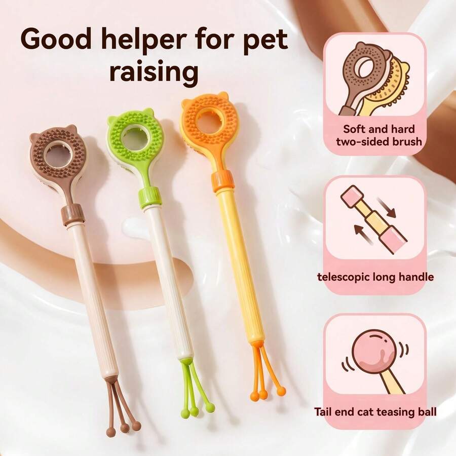 Sikat Kucing Lipat 2-in-1, Mainan Interaktif Tongkat Pijat Dua Sisi untuk Kucing, Sempurna untuk Merawat Anak Kucing dan Meredakan Gatal. Cocok untuk Kucing dan Anjing, Bagus untuk Hewan Peliharaan, Hadiah Hewan Peliharaan, dan Kado Liburan.