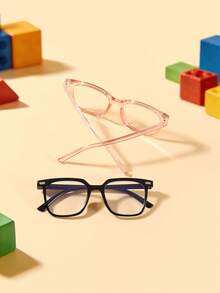 1set 2pcs 3-8Y Kids Rivet Detail Square PC Plain Glasses, Simple Design For Holiday And Casual Outings With Glasses Box - Multicolor - View 5
