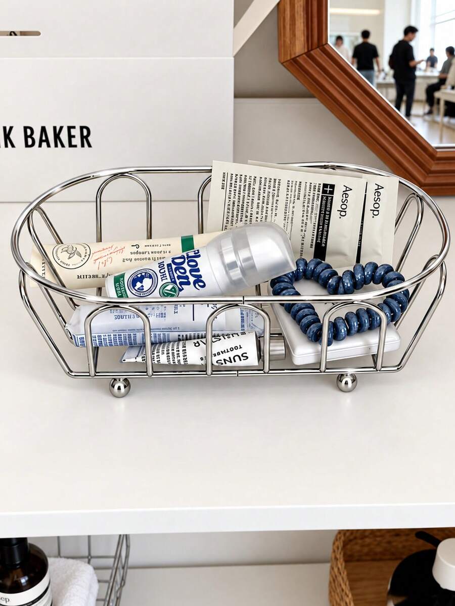 Metal Storage Basket Multifunctional Desk Organizer Box For Women Desktop Organizer Rack Iron Art Small Shelf Storage Basket For Cosmetics Makeup Brushes Home Living Room Decor Office Desk Wedding Kitchen Bathroom Bedroom School Essential Accessories