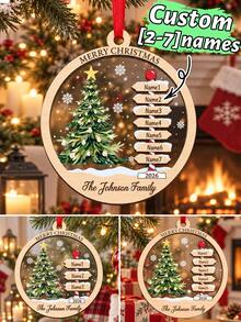 Custom 2-7 Names Round Christmas Tree Signpost Ornament, Festive Personalized Family Name Tree Decoration, Customized Wall Hanging And Holiday Party Decor, Customizable 2026 Christmas Keepsake Gift For Family And Friend, Living Room Decor, Home Decor - Style C - View 1