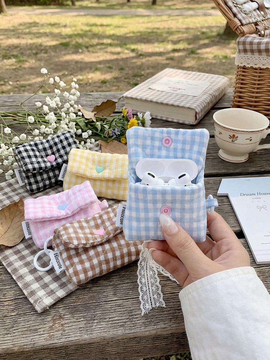 Plaid Earbud Case, Cute Portable Wireless Earphone Storage Bag With ...