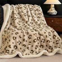 1pc Leopard Print Blanket - Ultra Soft Double Layer Thickened Throw Blanket, Suitable For Sofa And Bed, Anti-Pilling Warm Nap Blanket, Ideal For Office And Travel (Single Blanket, Pillowcase Not Included) - Off-white - View 6