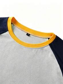 Men's Summer Fashion Casual Minimalist Colorblock Patchwork Crew Neck Short Sleeve T-Shirt - Grey - View 3
