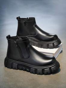 GAISIMA Men's Thick Sole Boots British Style Motorcycle Boots High-Top Leather Boots All-Season New Boots Outdoor Boots - Black - View 5